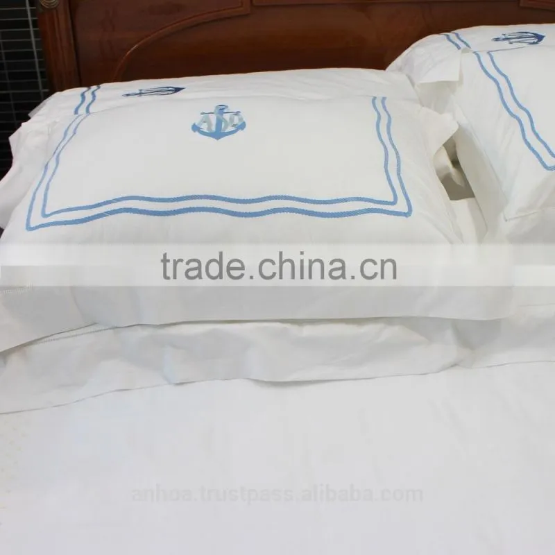 Anchor and rope embroidered and monogram bedding set in sky blue