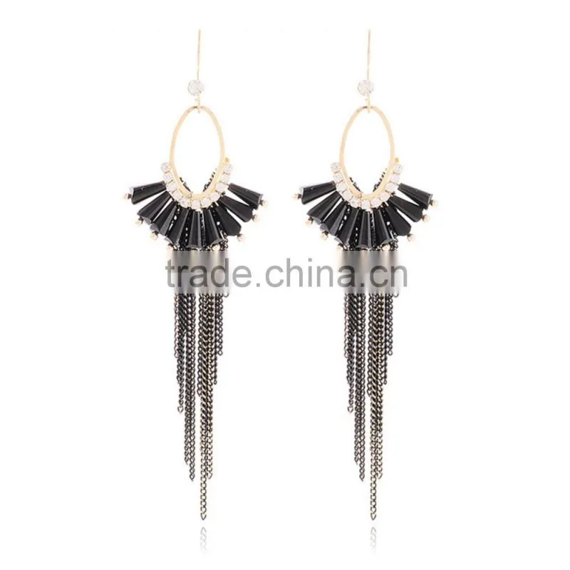2016 A-bomb Wholesale Fashionable Golden Beaded Tassel Earrings