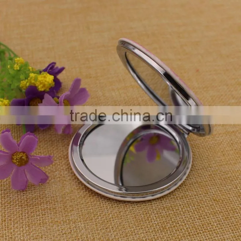 Hot sale pu leather mirror pocket/ pink texture makeup compact mirror custom