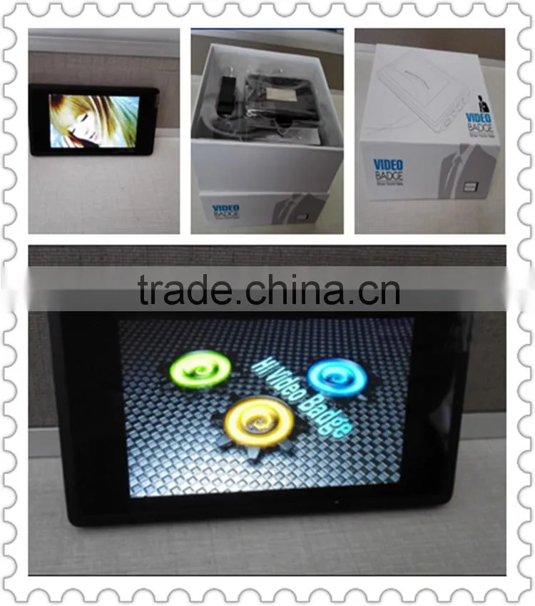 Multi-function Magnetic or hang out led video badge/ advertising name tag with Metal and plastic housing/3 inch name badge