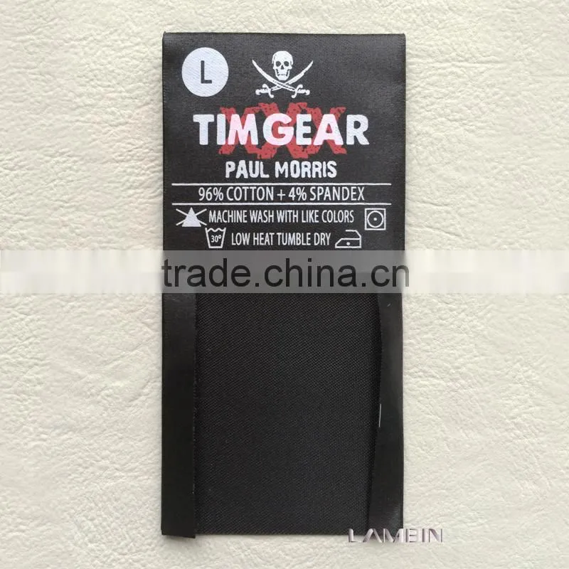 satin tape silk screen printed main mark care label for leather bag