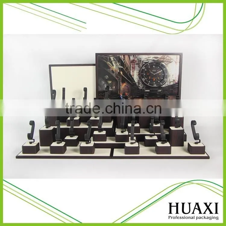 Wooden Black Square Single Watch Display Stand With C Ring
