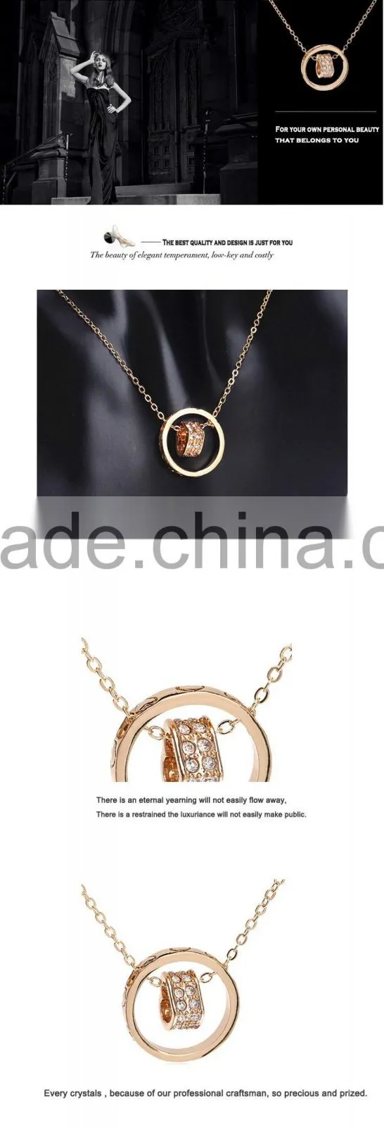 Fashion Jewelry 2015 18k Gold Plated Made With Austrian Crystal Alloy Rhinestone Heart Pendent Chain Necklace