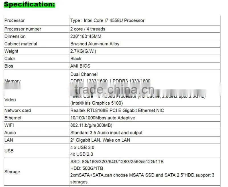 Hot sale i7mini computers Intel Core i7-4558U cheap Barebones mini compute i7 with Intel 5100 support ultra HD 4K resolution