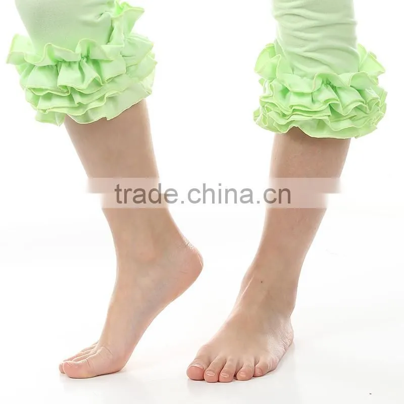 wholesale pants 100% cotton solid color pant various colors triple ruffle long pant for baby girls