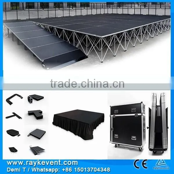 Hydraulic revolving stage, portable modular stage, stage truss