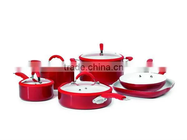 XJ-12618 eluminum advanced ceramic scratch resistant eco friendly 10pcs cookware set