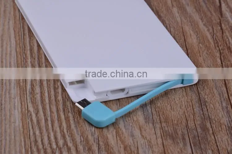 2016 Built-in-cable card 2600 mah power bank, Super Thin Credit Card power bnak