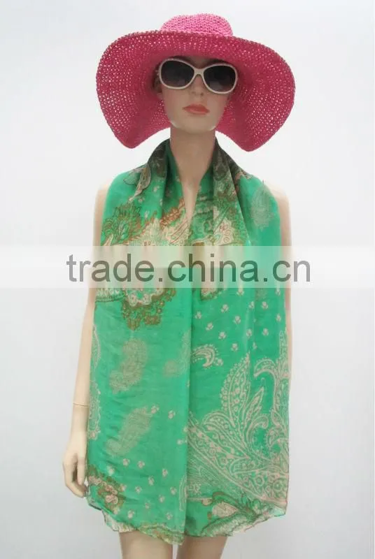 2014 hot sale fashion large size pareo green pareo polyester voile beach pareo
