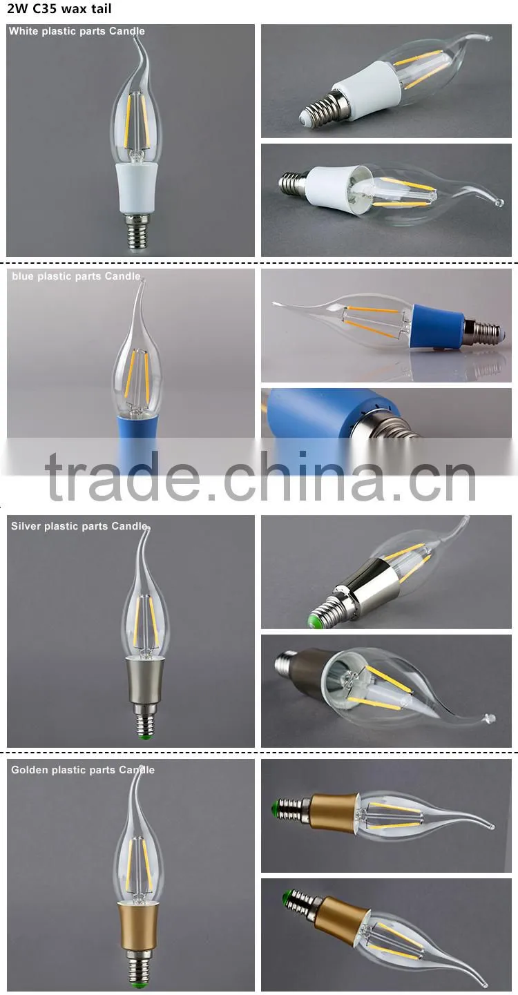 cheap Led bulb E14/27 lamp 220-240V filament candle light with gold/silver/white/blue plastic