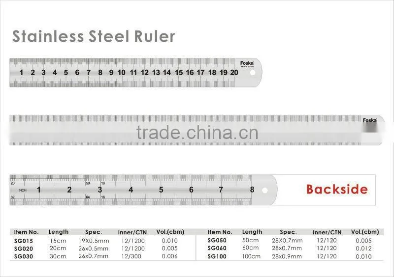 Hot Sale 15/20/30/50/60/100cm Metal/Stainless Steel Ruler