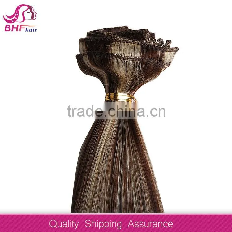 Clip In Remy Human Hair Extensions Browm Blonde Mix For White Women