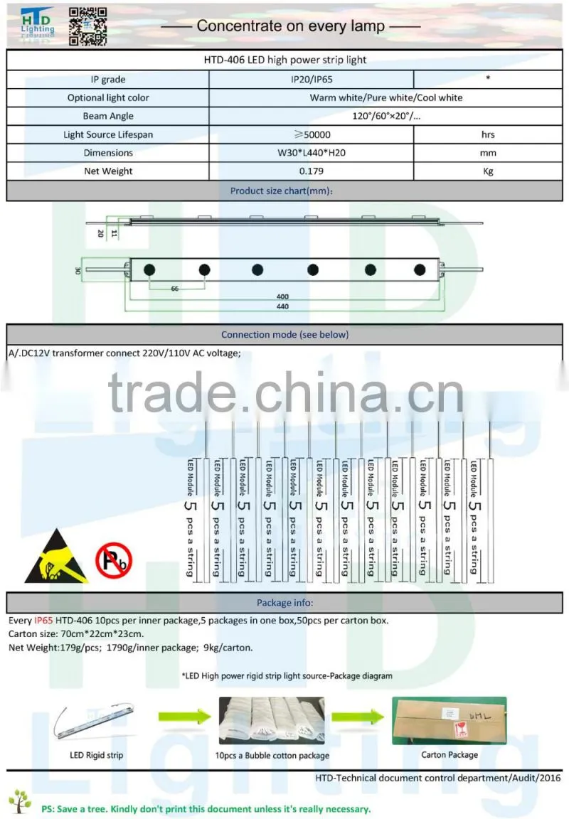 High Power 6 LED rigid strip 60*20 beam angle IP67 IP65 with lens