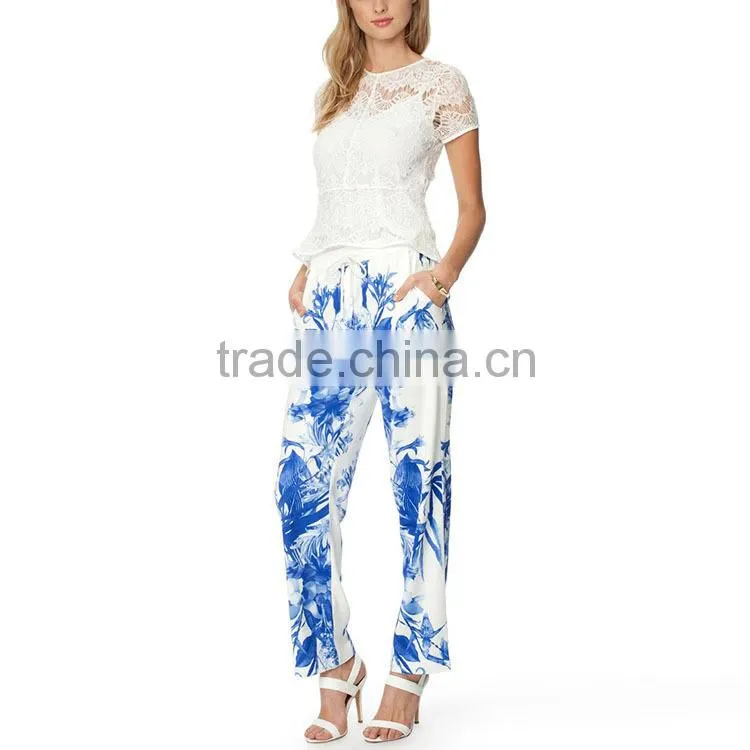 Clothing supplier office wear trousers all over print ltweight fashion women pants