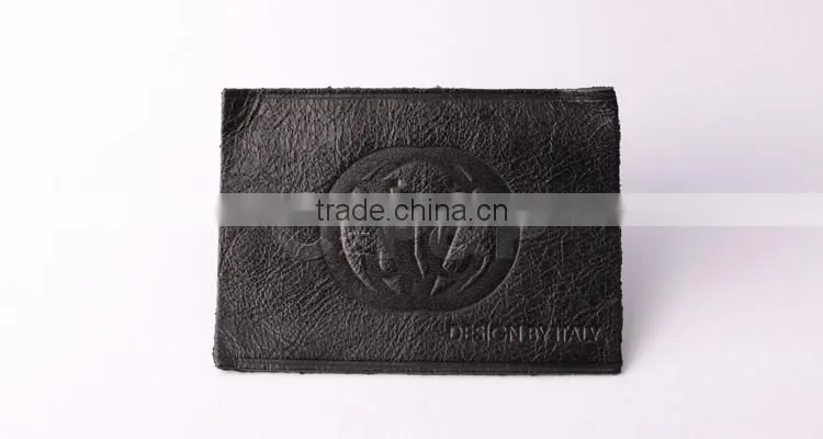 Black crepe paper design leather patch labels with custom embossed logo