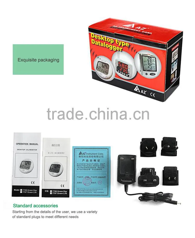 High Accuracy NDIR Sensors IAQ Monitor, RH Temperature CO2 Detector AZ7788
