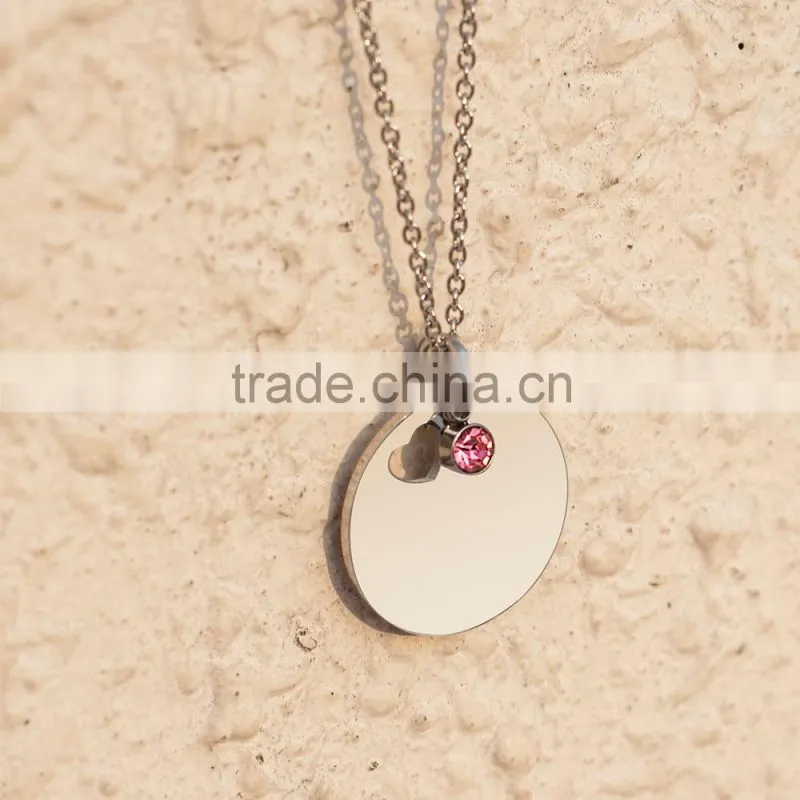 316l stainless steel round plate pendant with decorate zircon