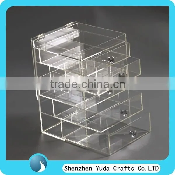 Deluxe Diamond Handle Clear Acrylic Makeup Organizer 5 6 7 Drawer Kardashian-style Storage Box Cube Case w Flip Top Quality