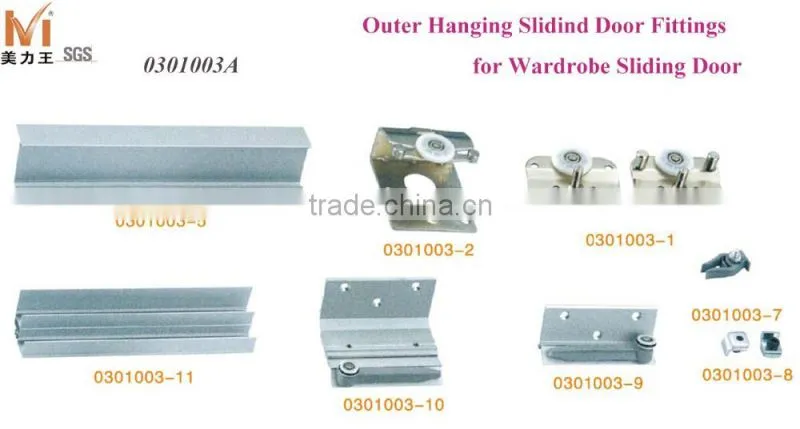 Outer Hanging Framless Sliding Wardrobe Closet Door Roller Fittings System