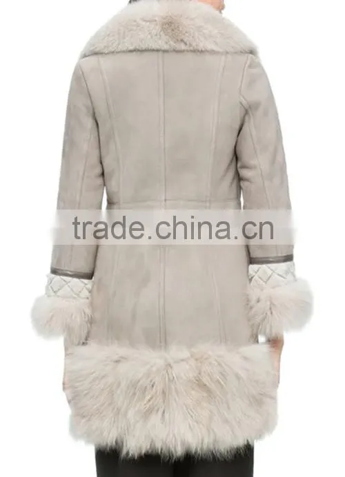 Ladies' full lambskin suede jacket with fox fur collar and cuffs
