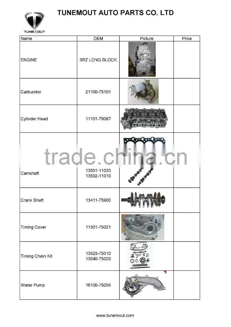 Toyota 2.7L 1RZ/2RZ3RZ long block engine