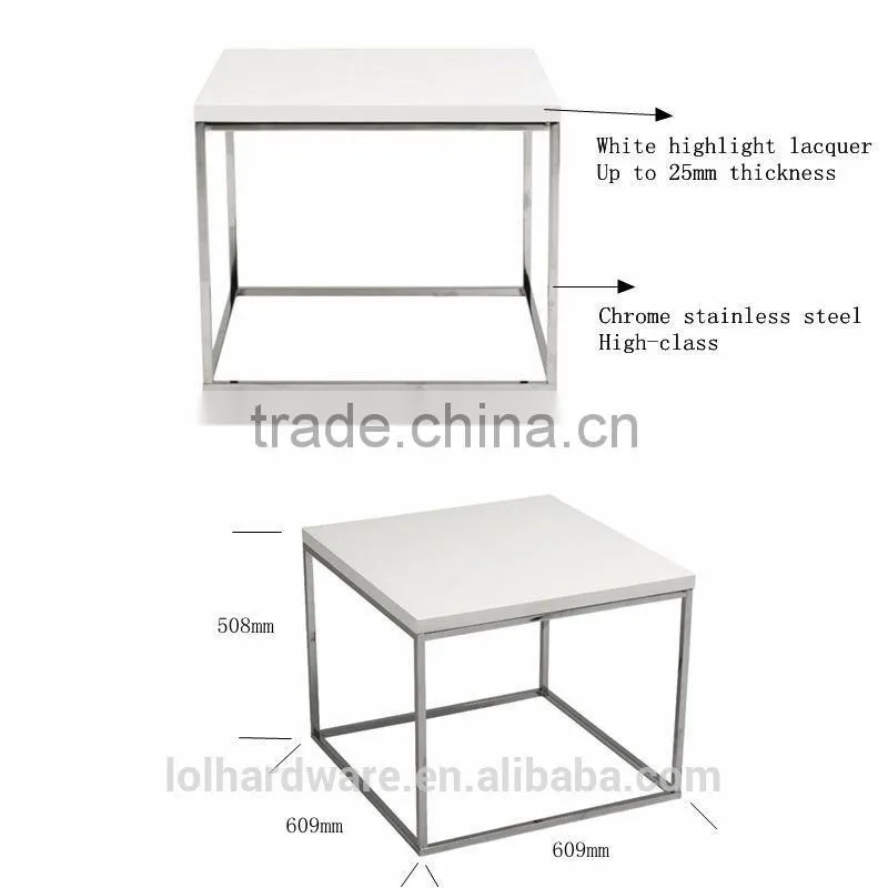 Euro Style stainless steel base Side Table, White Lacquer/Chrome