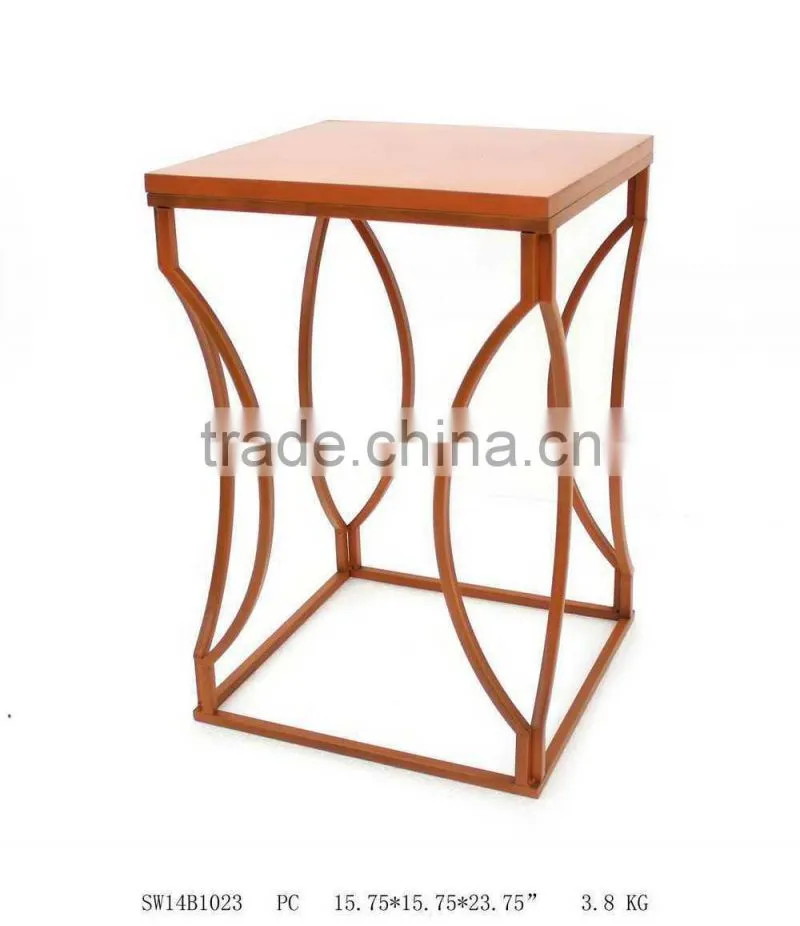 handmade tea table with wood top and metal leg in gray