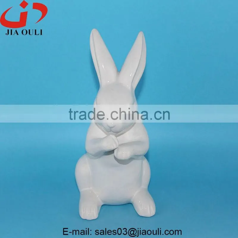 BSCI Audit Dehua Factory brown painted ceramic rabbit, fat sitting rabbit