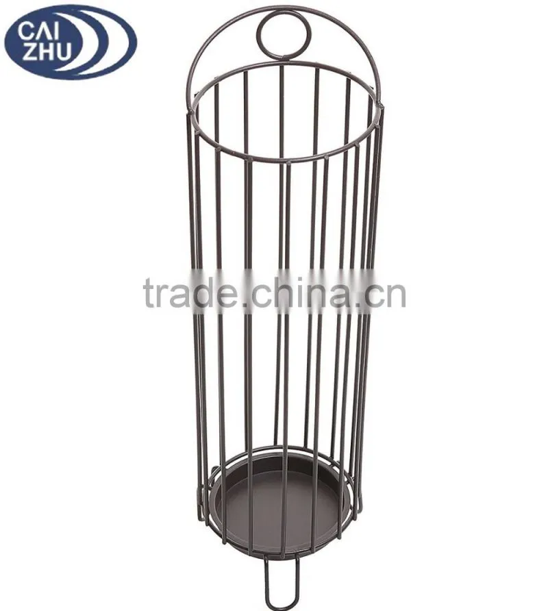 Freestanding Entryway Brown Metal Umbrella Stand Basket / Walking Cane Rack Hallway Organizer