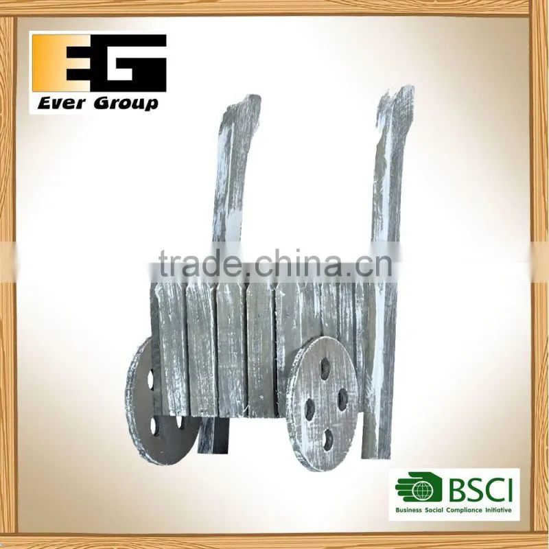 Wood Double Wheel Planter Decor Country Flower Pot Garden Decoration