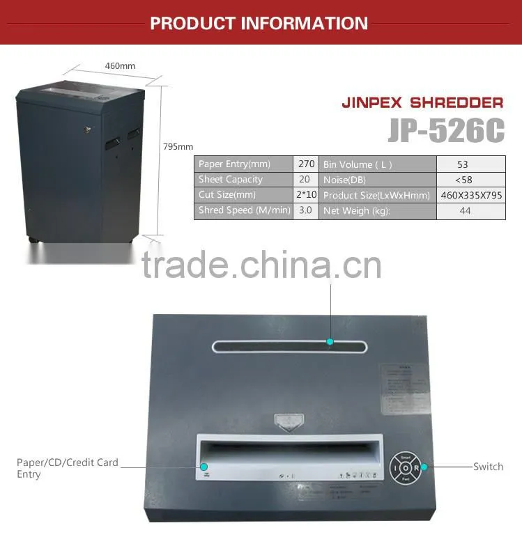 JP-526C micro cut paper shredder machine with metal frame for medium office use