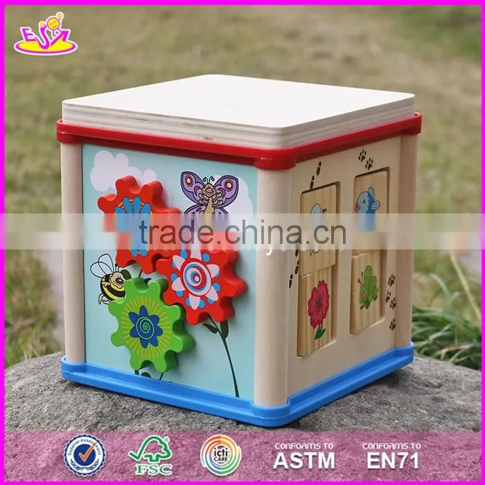 2017 New design children educational mini wooden activity cube for toddlers W11B132