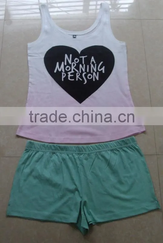 deep dyed ladies shorts pajama set , ladies cotton shorts pant tank top set