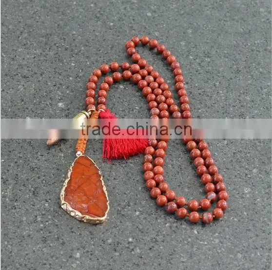 Fashion Long Hand Knotted Druzy Tassel Necklace, Druzy Beaded Neckalce