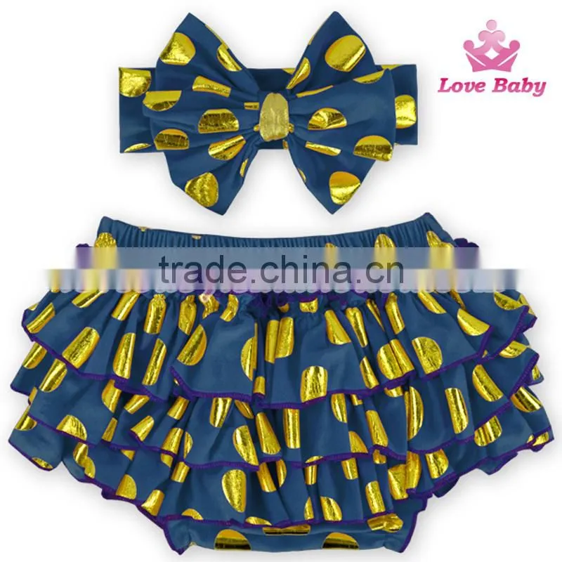 Wholesale Bloomers Baby Shorts Golden Polka Dot Bloomer Sets with Hairband