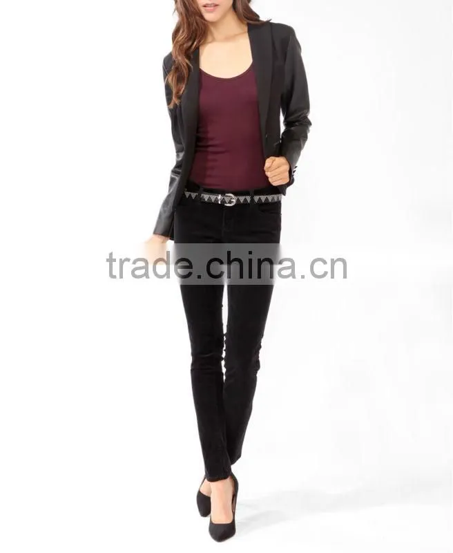 Faux Leather Trimmed Blazer