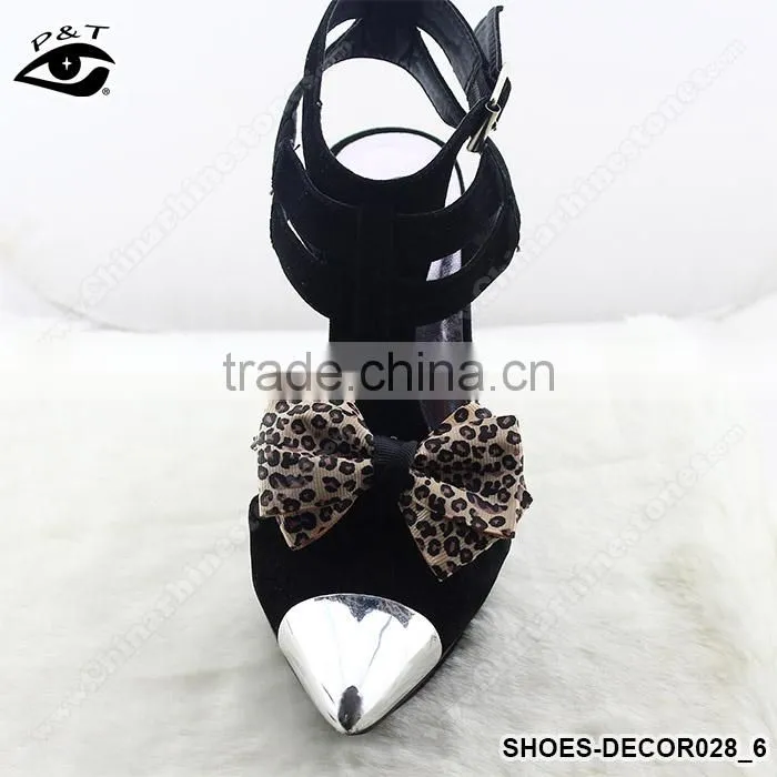 Leopard grain bowknot clip for shoes satin fabric bow tie ornament for dress bags clothing