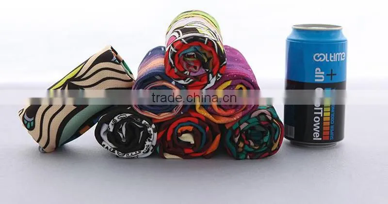 High quality 100% cool ice fabric material microfiber cool ice sport towel can be print custom logo on ice cool towel