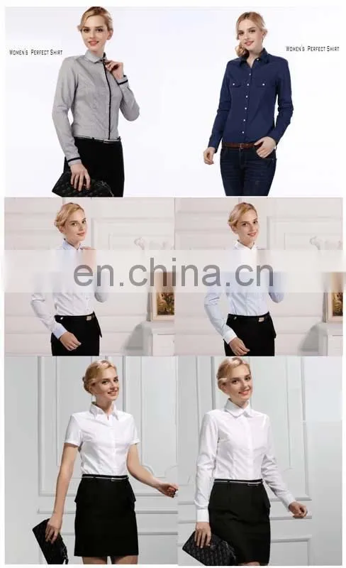 Hot Selling Short-Sleeved Simply Design Slim Fit Office Wear Ladies Blouse / Women Shirt