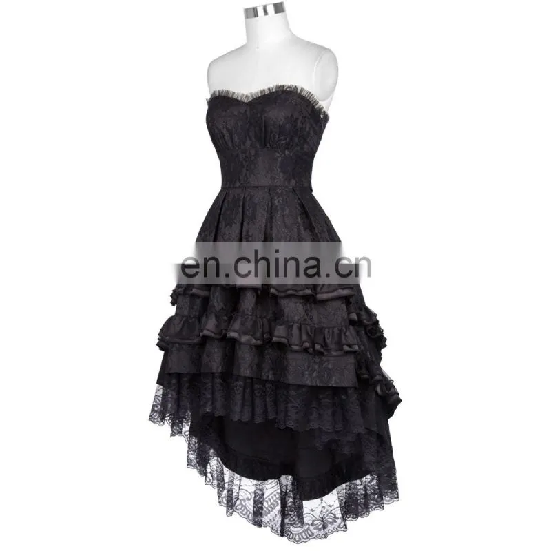 Belle Poque Retro Vintage Gothic Strapless Sweetheart Noble Swallow Tail Black Dovetail Dress BP000346-1