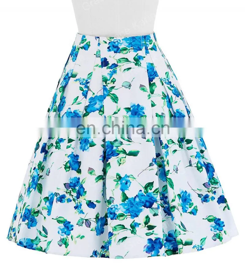 Grace Karin 10 Patterns Occident Women Vintage Retro Floral Pattern Cotton Skirt CL008925-1