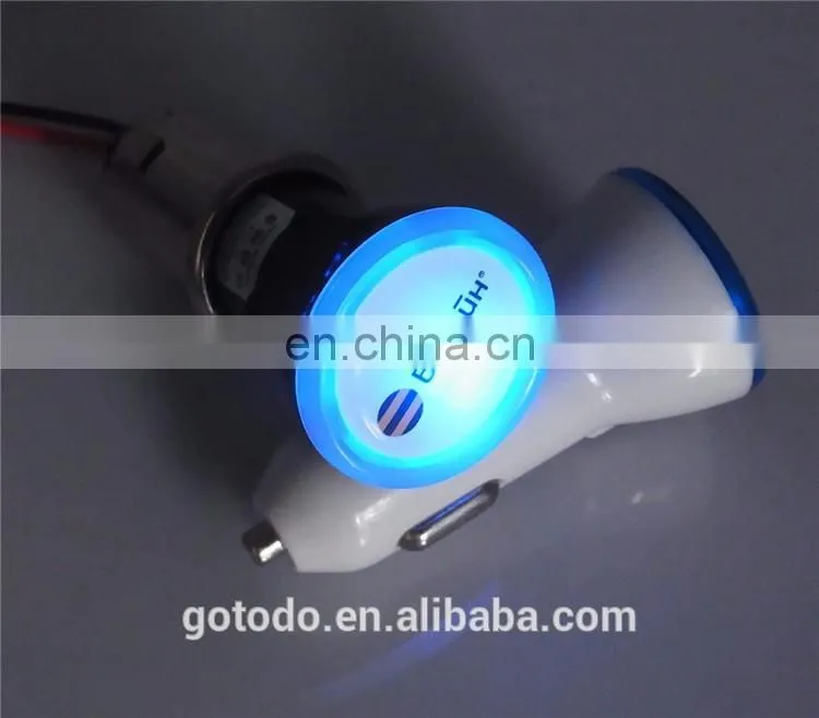 Car dual usb charger with your LOGO and LED ring, micro universal dual usb car charger