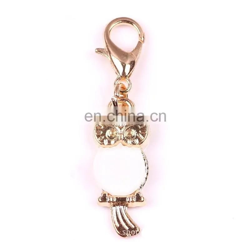 Custom enamel keyring with lobster clasps white owl key chain metal owl enamel keychain for bag