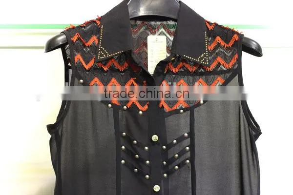 fishtail 2014 new style guipure lace black fashion chiffon blouse