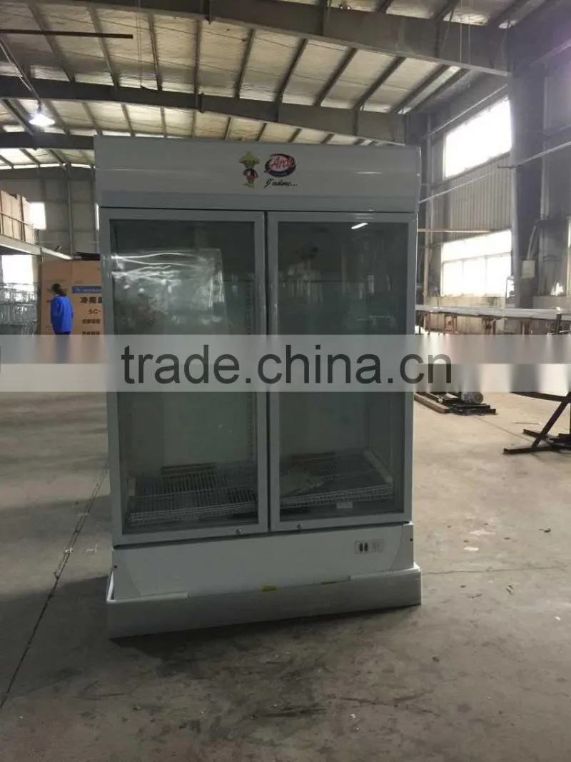 Double doors glass soft drink display refrigerator showcase