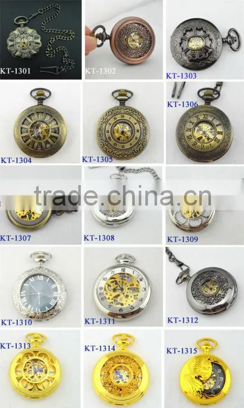 Cute carving watch face retro style bronze watch case mechanical automaton pocket watch