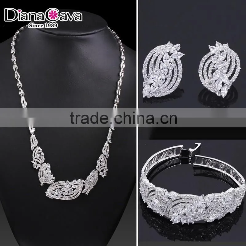 New Model China Wholesale Rhodium Plated Cubic Zirconia Bridal Indian Jewelry Set
