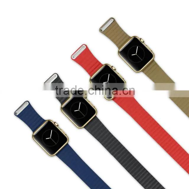 Adjustable Magnetic Closure link bracelet Genuine leather loop For Apple Watch strap