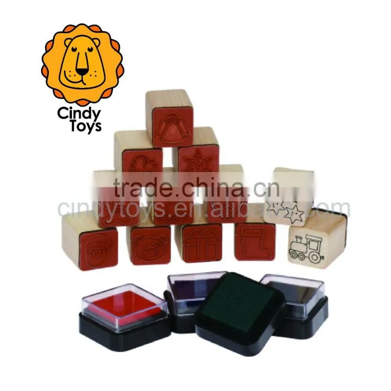 Wooden Mini Rubber Stamps Christmas 16 pcs for Christmas