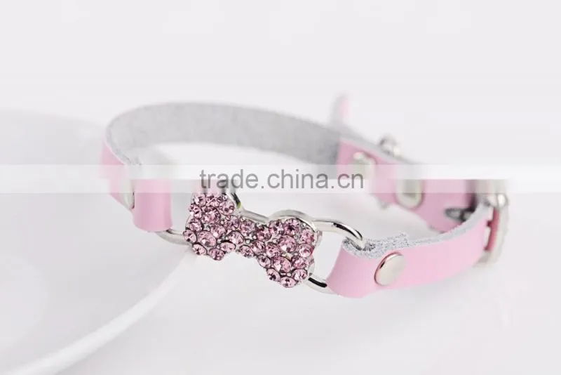 Wholesale diamond bone leather pet collar creative dog collars